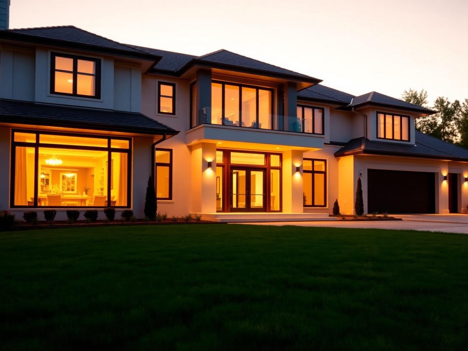 Modern luxury home at golden hour representing real estate listings